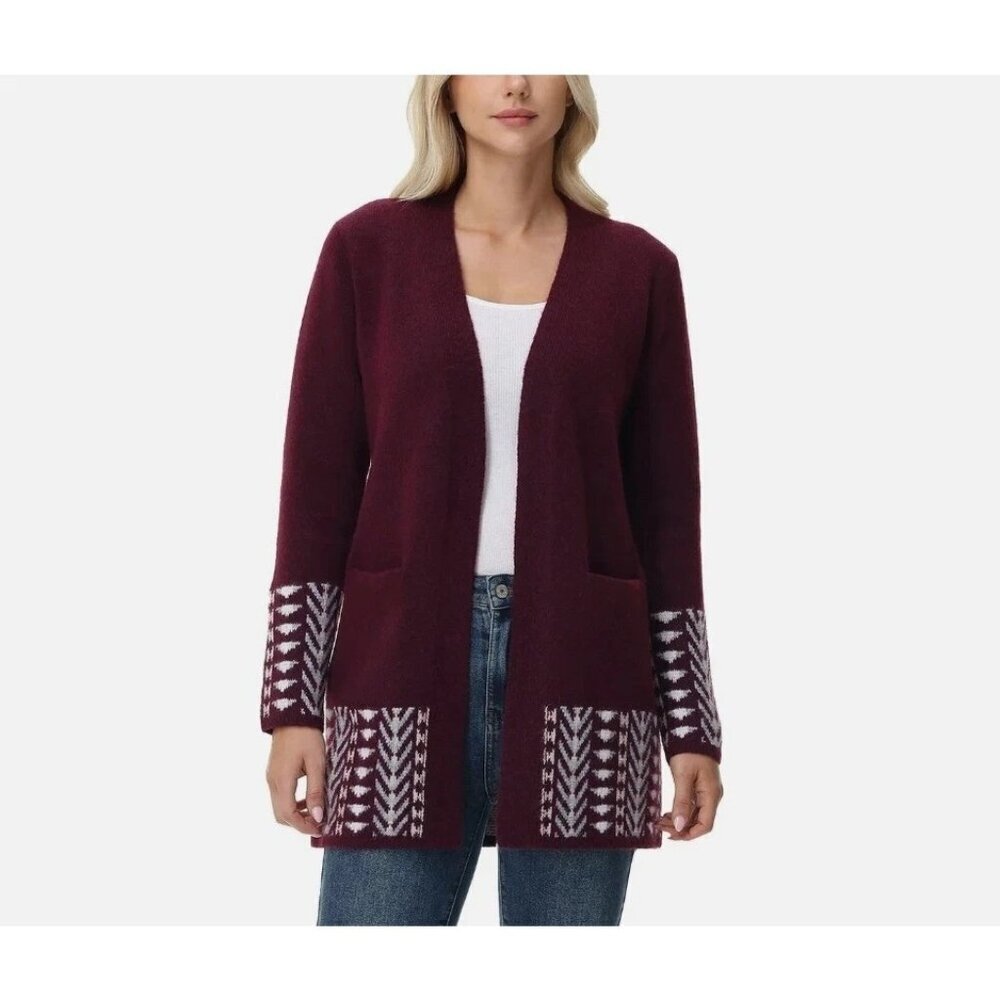 Frye Women's M Dark Red Open Front Cardigan Geometric Pattern M0851